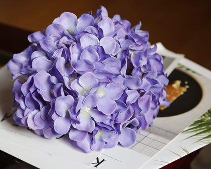 Artificial Hydrangea Silk Flower Heads with Stem Fake Blue Hydrangea Bigger Flowers for Wedding Home Garden Centerpiece Pack of 6
