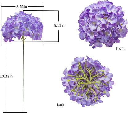 Artificial Hydrangea Silk Flower Heads with Stem Fake Blue Hydrangea Bigger Flowers for Wedding Home Garden Centerpiece Pack of 6