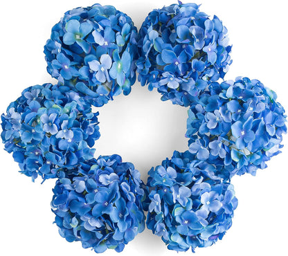 Artificial Hydrangea Silk Flower Heads with Stem Fake Blue Hydrangea Bigger Flowers for Wedding Home Garden Centerpiece Pack of 6