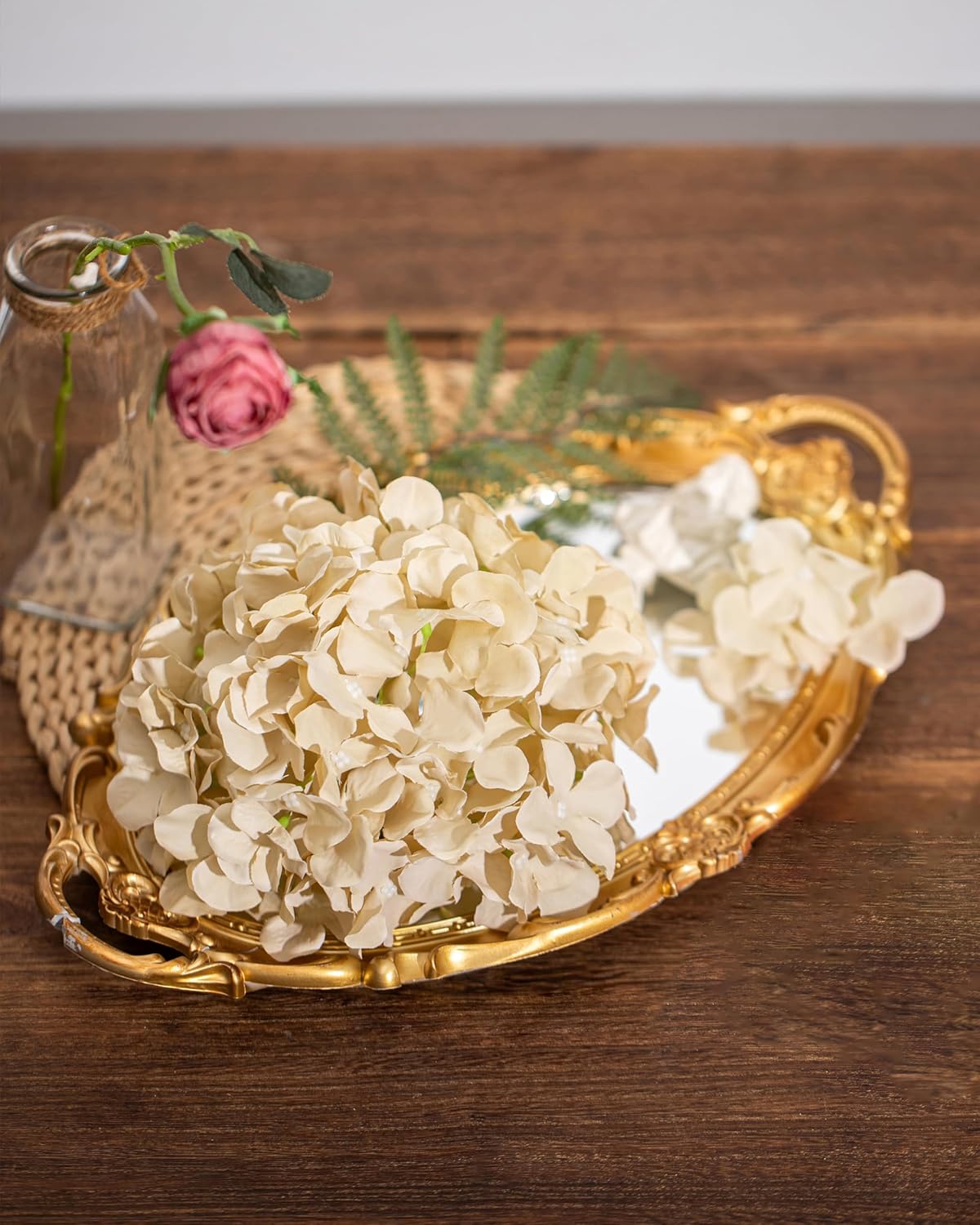 Artificial Hydrangea Silk Flower Heads with Stem Fake Blue Hydrangea Bigger Flowers for Wedding Home Garden Centerpiece Pack of 6