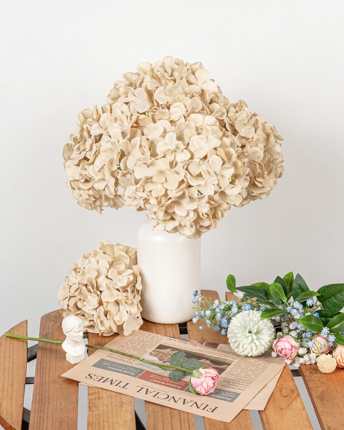 Artificial Hydrangea Silk Flower Heads with Stem Fake Blue Hydrangea Bigger Flowers for Wedding Home Garden Centerpiece Pack of 6