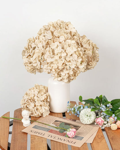 Artificial Hydrangea Silk Flower Heads with Stem Fake Blue Hydrangea Bigger Flowers for Wedding Home Garden Centerpiece Pack of 6