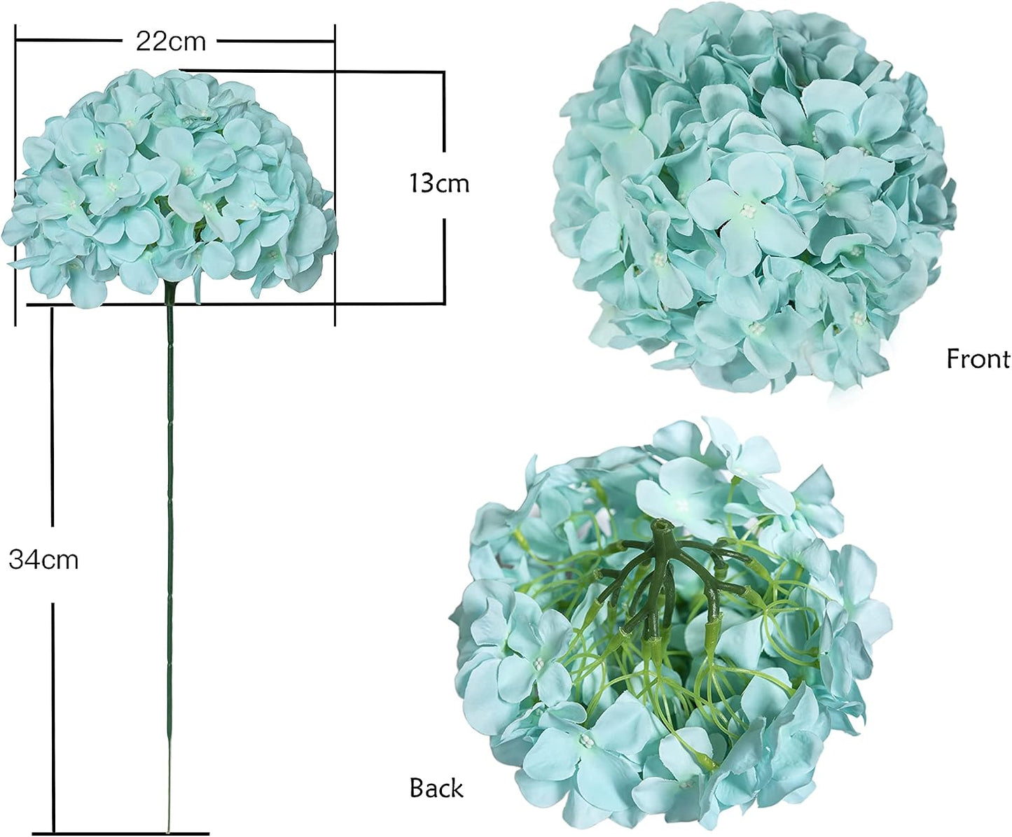 Artificial Hydrangea Silk Flower Heads with Stem Fake Blue Hydrangea Bigger Flowers for Wedding Home Garden Centerpiece Pack of 6