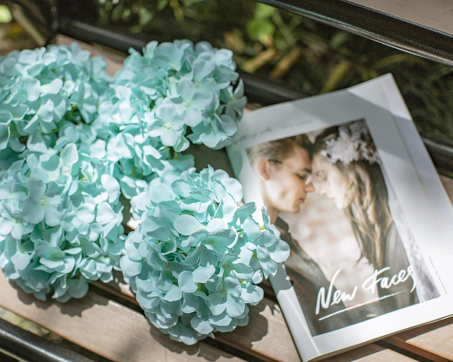 Artificial Hydrangea Silk Flower Heads with Stem Fake Blue Hydrangea Bigger Flowers for Wedding Home Garden Centerpiece Pack of 6