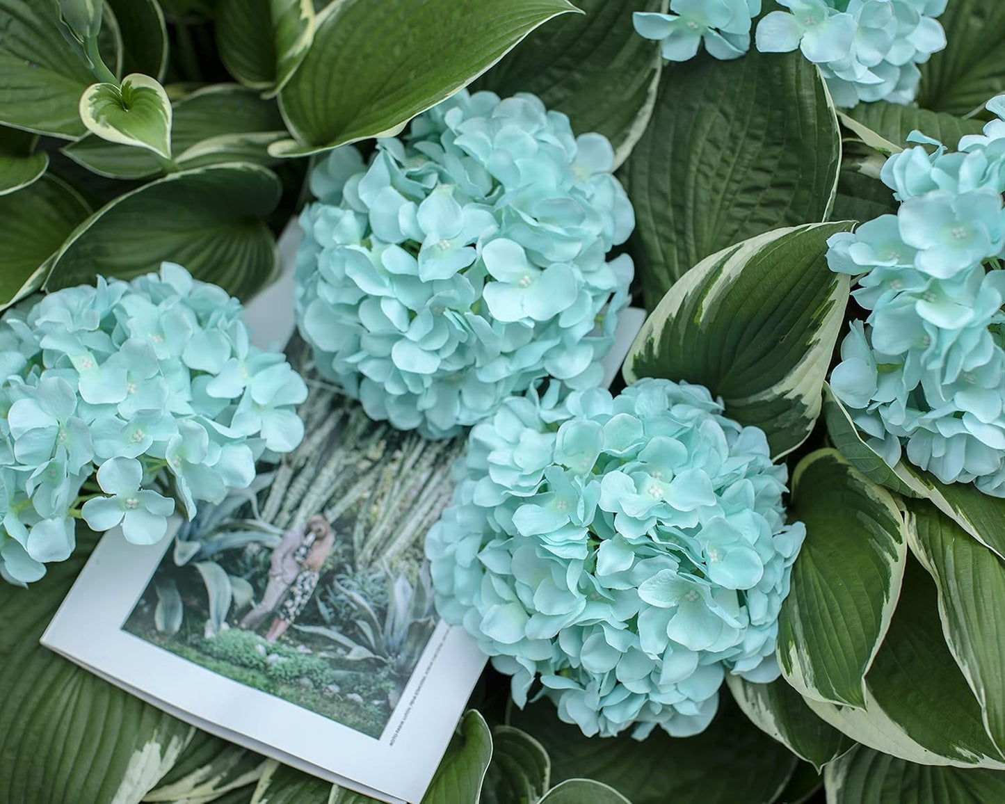 Artificial Hydrangea Silk Flower Heads with Stem Fake Blue Hydrangea Bigger Flowers for Wedding Home Garden Centerpiece Pack of 6