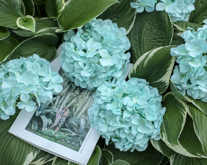 Artificial Hydrangea Silk Flower Heads with Stem Fake Blue Hydrangea Bigger Flowers for Wedding Home Garden Centerpiece Pack of 6