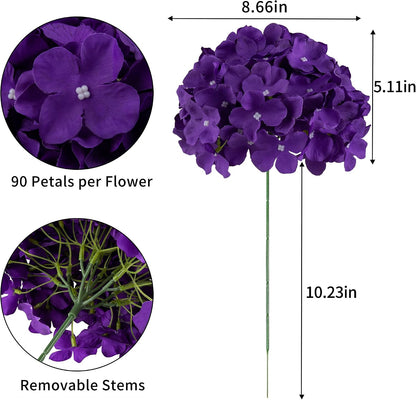 Artificial Hydrangea Silk Flower Heads with Stem Fake Blue Hydrangea Bigger Flowers for Wedding Home Garden Centerpiece Pack of 6