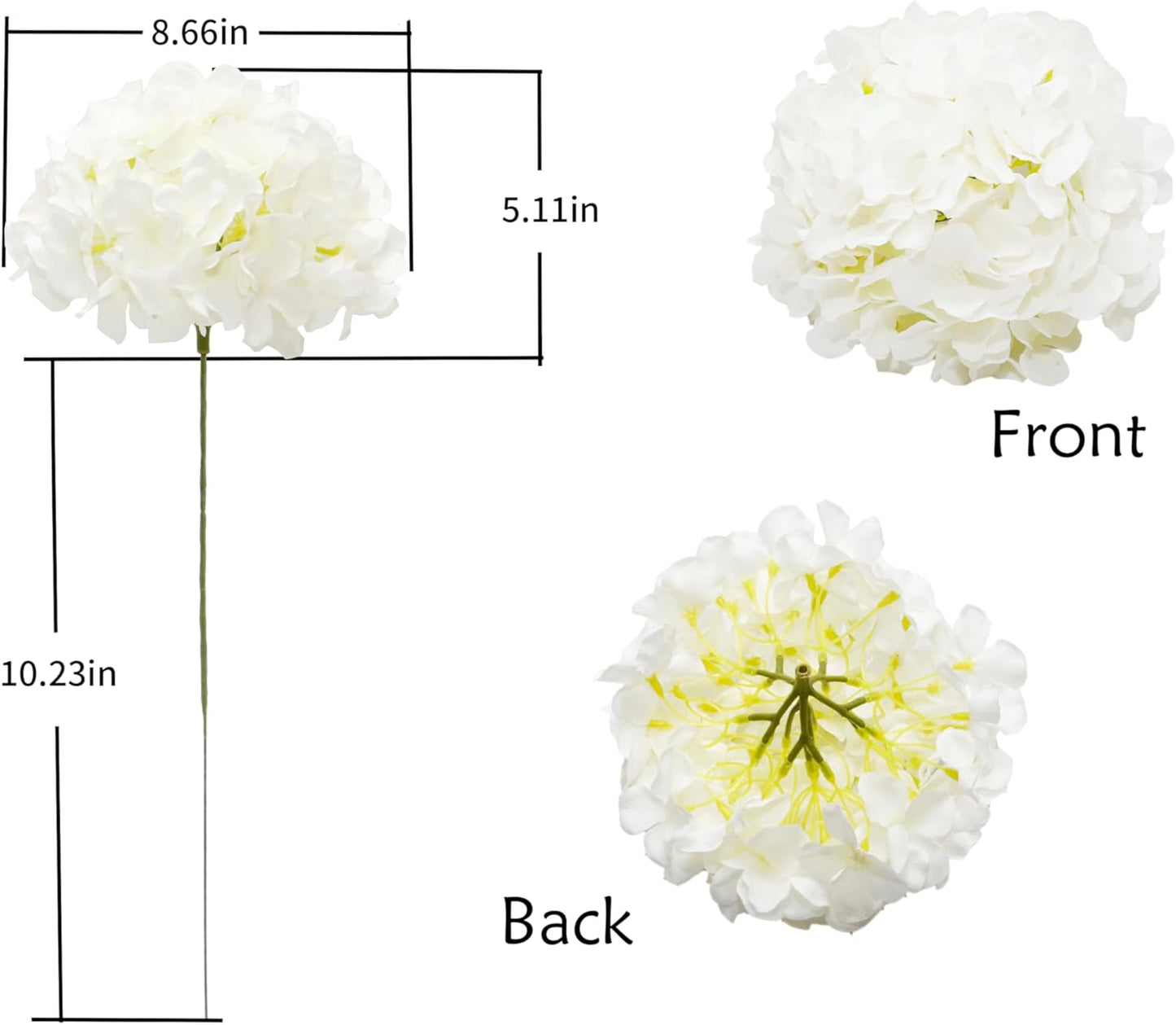 Artificial Hydrangea Silk Flower Heads with Stem Fake Blue Hydrangea Bigger Flowers for Wedding Home Garden Centerpiece Pack of 6