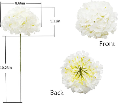 Artificial Hydrangea Silk Flower Heads with Stem Fake Blue Hydrangea Bigger Flowers for Wedding Home Garden Centerpiece Pack of 6
