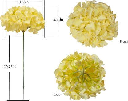 Artificial Hydrangea Silk Flower Heads with Stem Fake Blue Hydrangea Bigger Flowers for Wedding Home Garden Centerpiece Pack of 6