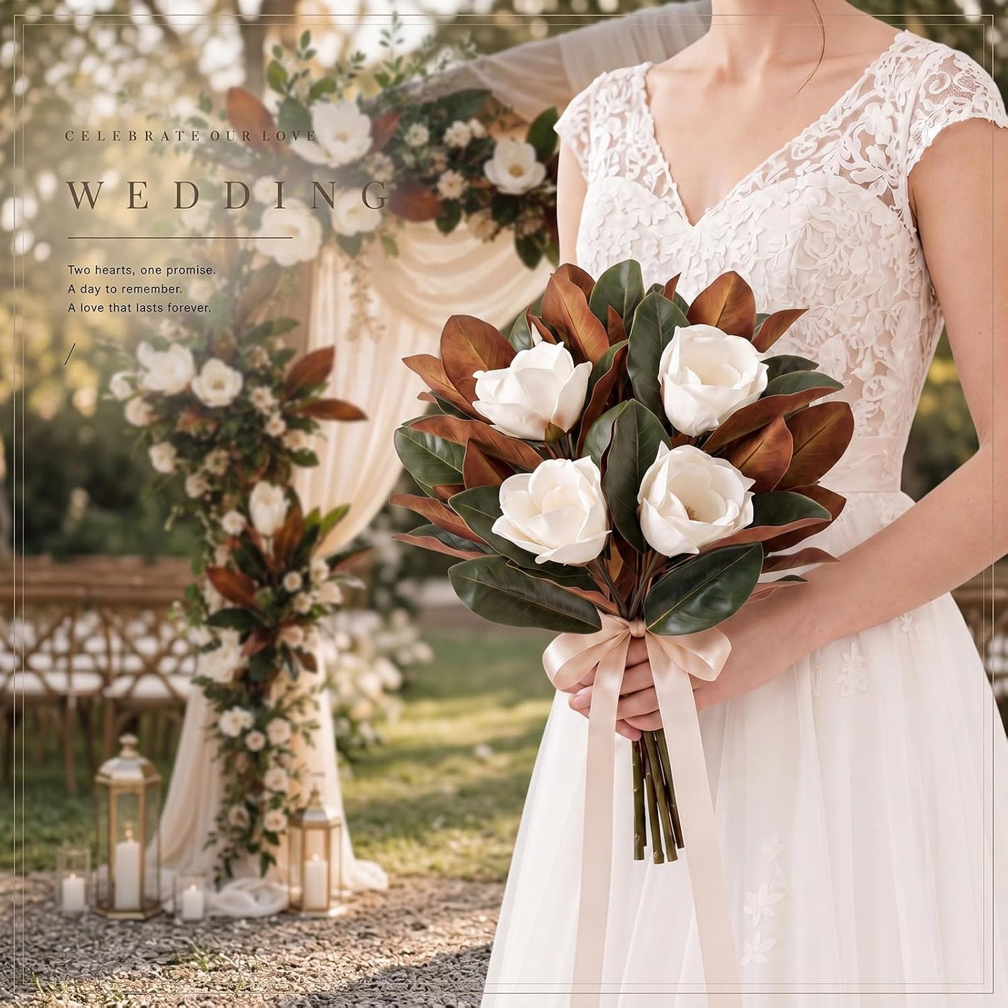 8 Pcs Magnolia Flower Set 4 White Artificial Magnolia Flower Stems 4 Branches, 15.7", 22" Faux Blooms for Wedding Bouquets, Mother's Day, Teacher Appreciation Gifts, Home Decor