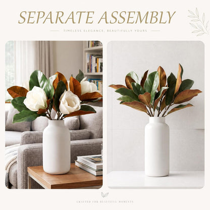 8 Pcs Magnolia Flower Set 4 White Artificial Magnolia Flower Stems 4 Branches, 15.7", 22" Faux Blooms for Wedding Bouquets, Mother's Day, Teacher Appreciation Gifts, Home Decor