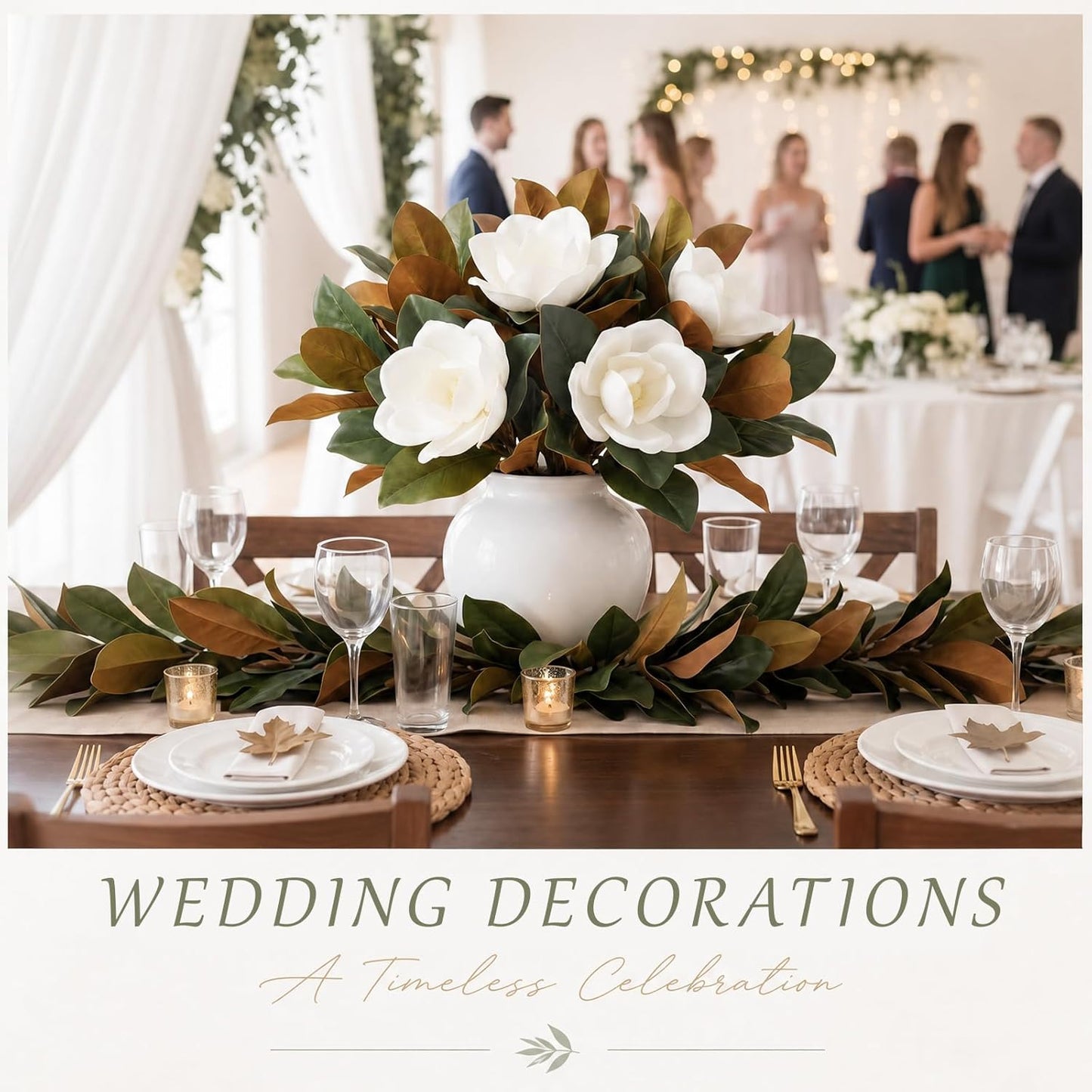 8 Pcs Magnolia Flower Set 4 White Artificial Magnolia Flower Stems 4 Branches, 15.7", 22" Faux Blooms for Wedding Bouquets, Mother's Day, Teacher Appreciation Gifts, Home Decor