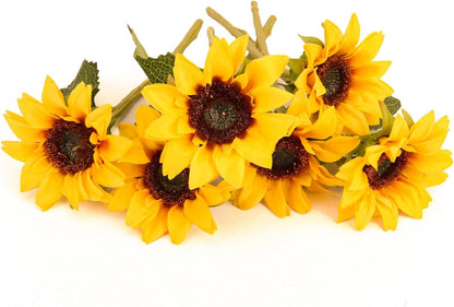6PCS Artificial Flowers Sunflowers Bouquet, Faux Flowers with Stems Fake Sunflowers Bulk for Wedding Floral Arrangement Home Party Office Indoor Outdoor Fall Autumn Decor
