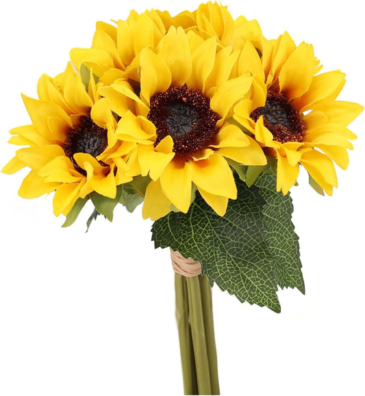 6PCS Artificial Flowers Sunflowers Bouquet, Faux Flowers with Stems Fake Sunflowers Bulk for Wedding Floral Arrangement Home Party Office Indoor Outdoor Fall Autumn Decor