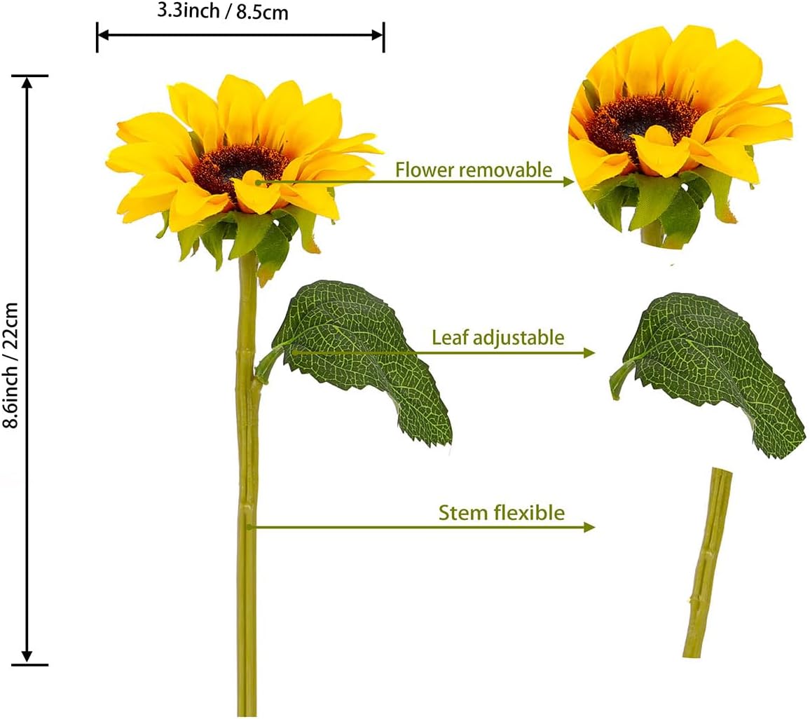 6PCS Artificial Flowers Sunflowers Bouquet, Faux Flowers with Stems Fake Sunflowers Bulk for Wedding Floral Arrangement Home Party Office Indoor Outdoor Fall Autumn Decor