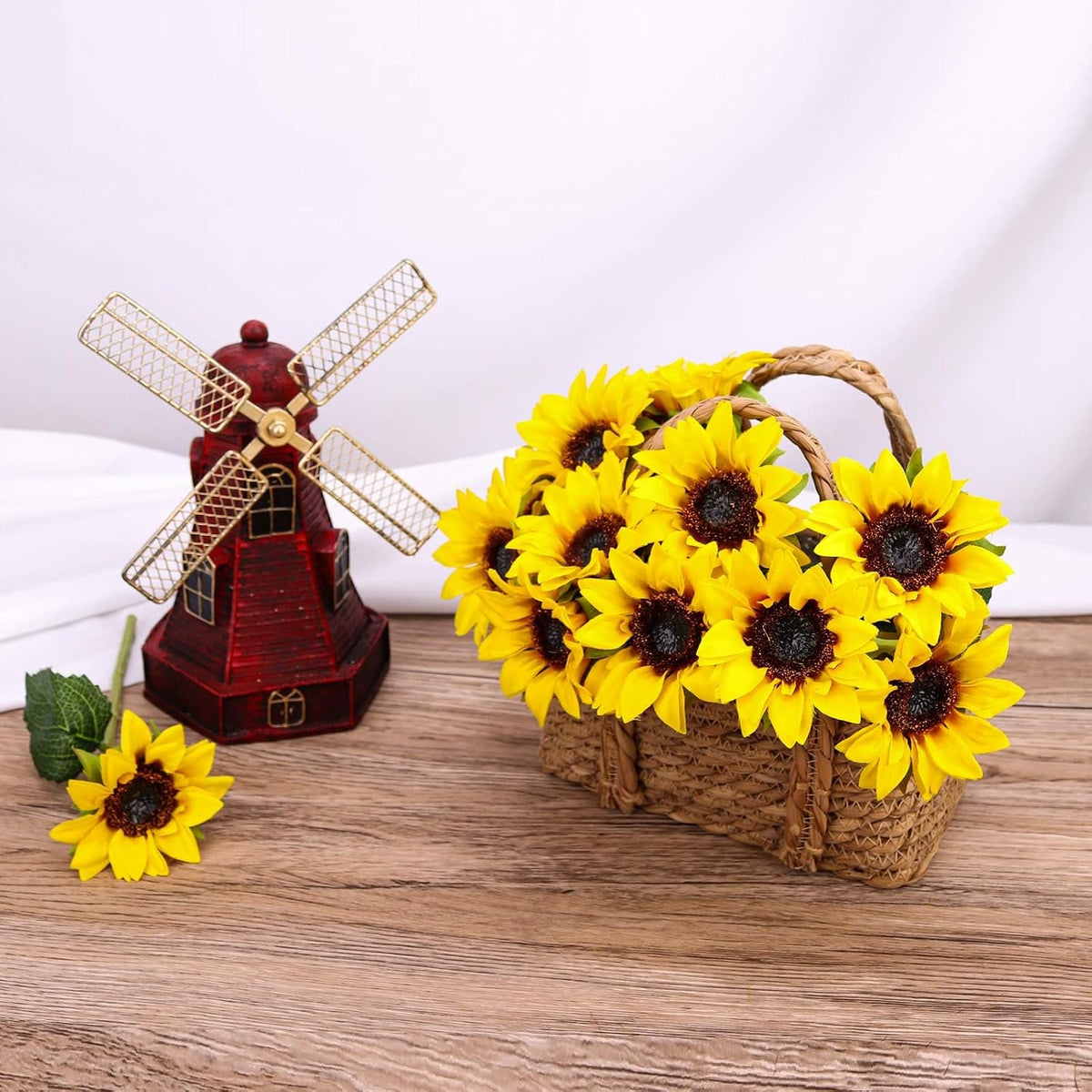 6PCS Artificial Flowers Sunflowers Bouquet, Faux Flowers with Stems Fake Sunflowers Bulk for Wedding Floral Arrangement Home Party Office Indoor Outdoor Fall Autumn Decor