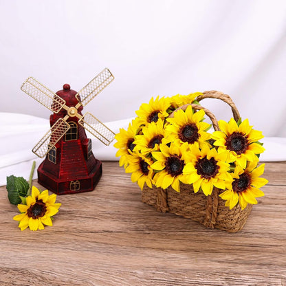 6PCS Artificial Flowers Sunflowers Bouquet, Faux Flowers with Stems Fake Sunflowers Bulk for Wedding Floral Arrangement Home Party Office Indoor Outdoor Fall Autumn Decor