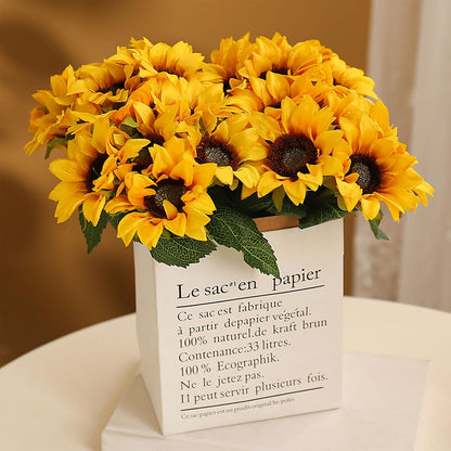 6PCS Artificial Flowers Sunflowers Bouquet, Faux Flowers with Stems Fake Sunflowers Bulk for Wedding Floral Arrangement Home Party Office Indoor Outdoor Fall Autumn Decor