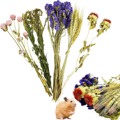 Natural Flower & Herb Hamster Bedding Habitat Decor Guinea Pig Bedding Hamster Sprays Hamster Cage Accessories for Guinea Pig Dwarf Syrian Gerbils Mice Mouse Rat (Flower Version)