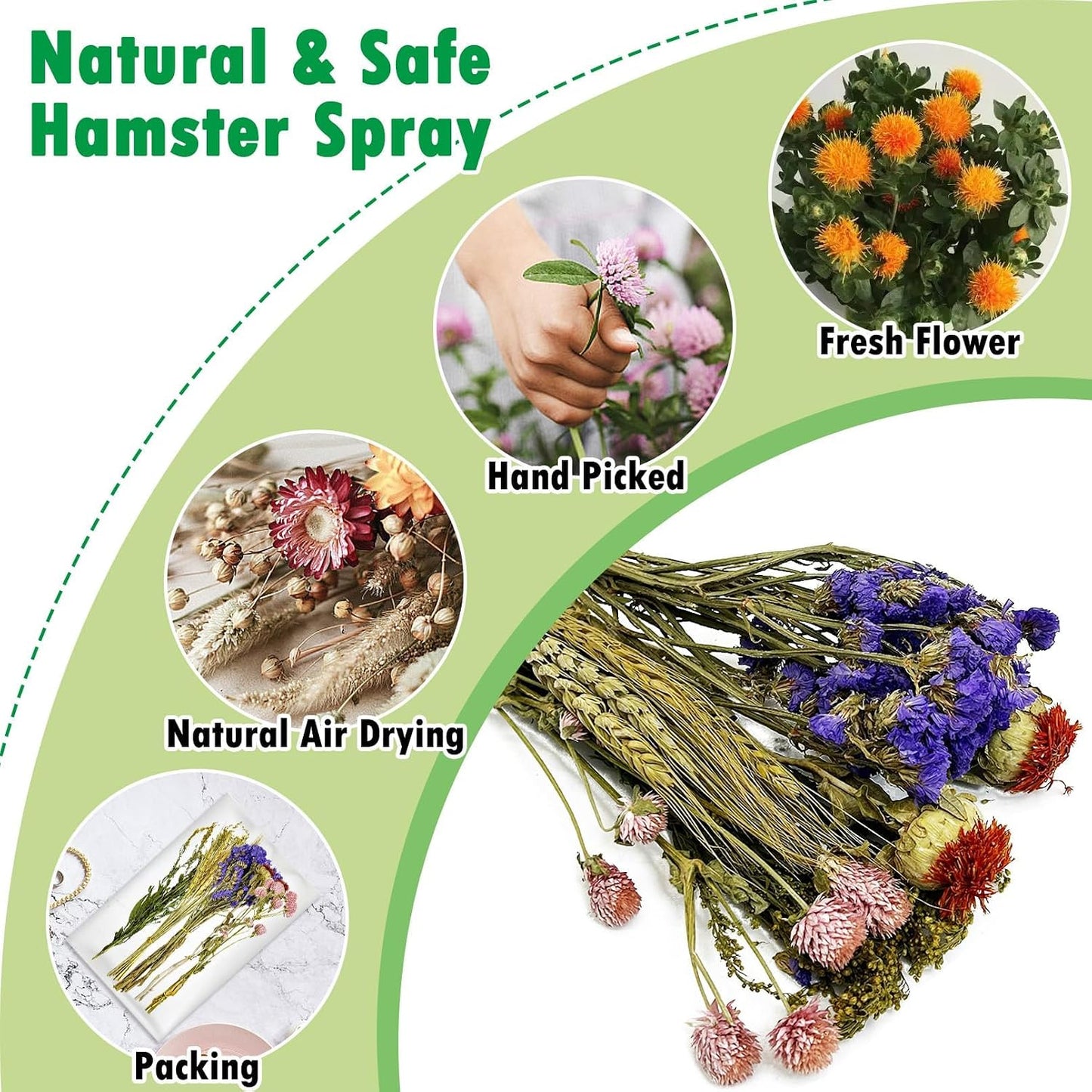Natural Flower & Herb Hamster Bedding Habitat Decor Guinea Pig Bedding Hamster Sprays Hamster Cage Accessories for Guinea Pig Dwarf Syrian Gerbils Mice Mouse Rat (Flower Version)