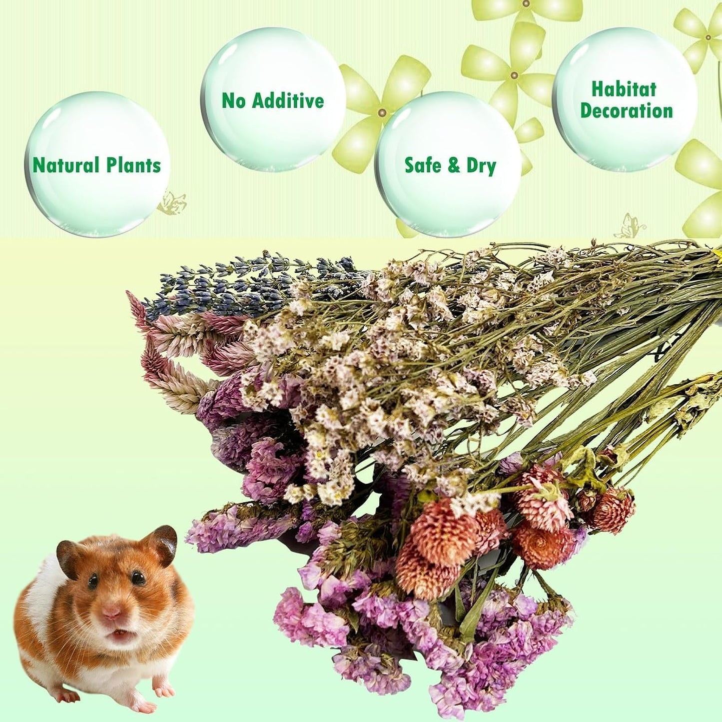Natural Flower & Herb Hamster Bedding Habitat Decor Guinea Pig Bedding Hamster Sprays Hamster Cage Accessories for Guinea Pig Dwarf Syrian Gerbils Mice Mouse Rat (Flower Version)