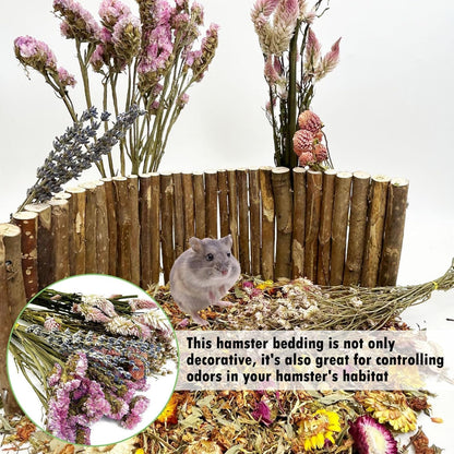 Natural Flower & Herb Hamster Bedding Habitat Decor Guinea Pig Bedding Hamster Sprays Hamster Cage Accessories for Guinea Pig Dwarf Syrian Gerbils Mice Mouse Rat (Flower Version)