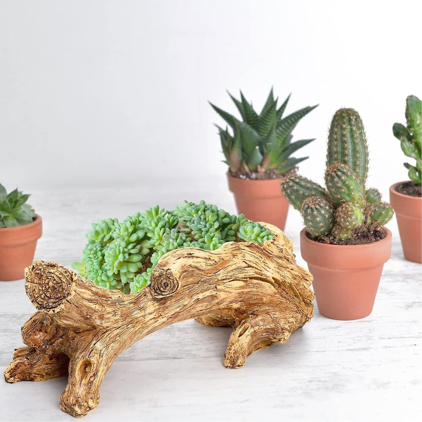 Artificial Driftwood Planter, Vintage Stump Log Container Pot