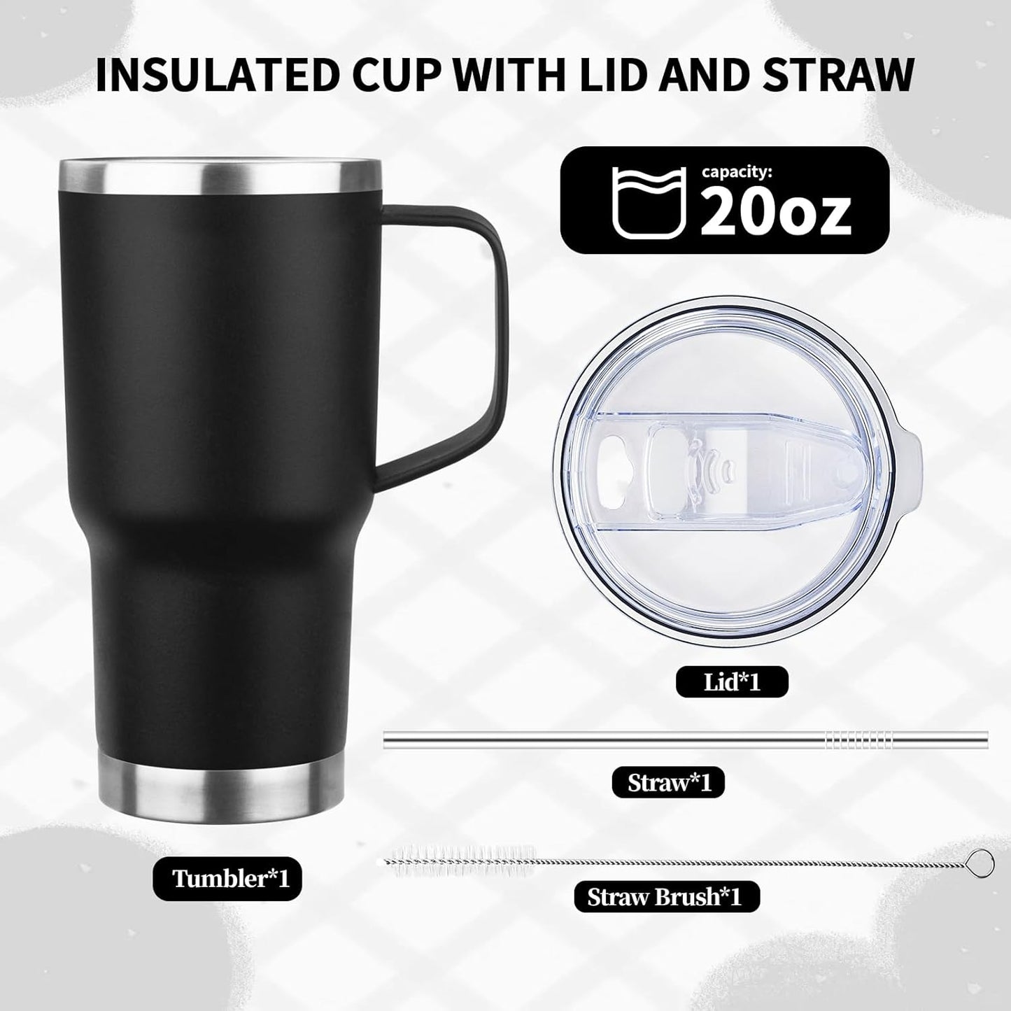 20oz Insulated Tumbler with Handle Stainless Steel Travel Coffee Mug with Lid and Straw Double Wall Vacuum Leak-proof Reusable Thermal Water Cup for Hot and Cold Drinks (Yellow,1 Pack)