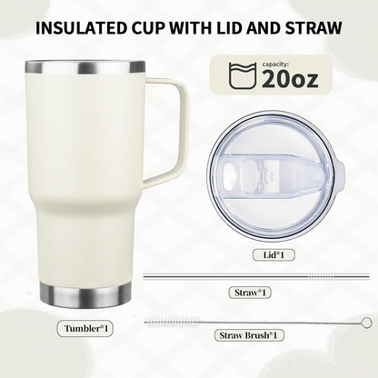 20oz Insulated Tumbler with Handle Stainless Steel Travel Coffee Mug with Lid and Straw Double Wall Vacuum Leak-proof Reusable Thermal Water Cup for Hot and Cold Drinks (Yellow,1 Pack)