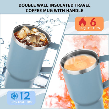 20oz Insulated Tumbler with Handle Stainless Steel Travel Coffee Mug with Lid and Straw Double Wall Vacuum Leak-proof Reusable Thermal Water Cup for Hot and Cold Drinks (Yellow,1 Pack)