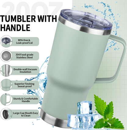 20oz Insulated Tumbler with Handle Stainless Steel Travel Coffee Mug with Lid and Straw Double Wall Vacuum Leak-proof Reusable Thermal Water Cup for Hot and Cold Drinks (Yellow,1 Pack)