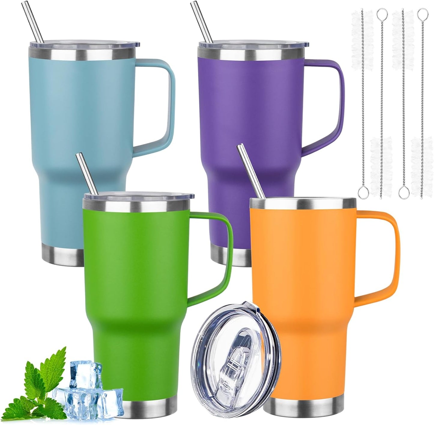 20oz Insulated Tumbler with Handle Stainless Steel Travel Coffee Mug with Lid and Straw Double Wall Vacuum Leak-proof Reusable Thermal Water Cup for Hot and Cold Drinks (Yellow,1 Pack)