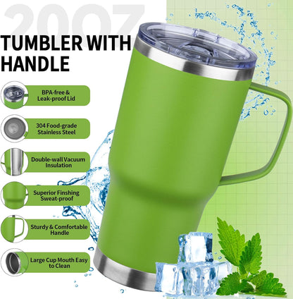 20oz Insulated Tumbler with Handle Stainless Steel Travel Coffee Mug with Lid and Straw Double Wall Vacuum Leak-proof Reusable Thermal Water Cup for Hot and Cold Drinks (Yellow,1 Pack)