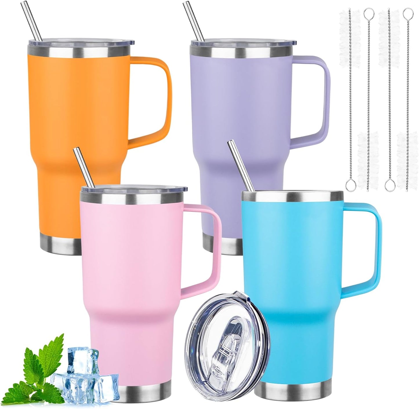 20oz Insulated Tumbler with Handle Stainless Steel Travel Coffee Mug with Lid and Straw Double Wall Vacuum Leak-proof Reusable Thermal Water Cup for Hot and Cold Drinks (Yellow,1 Pack)