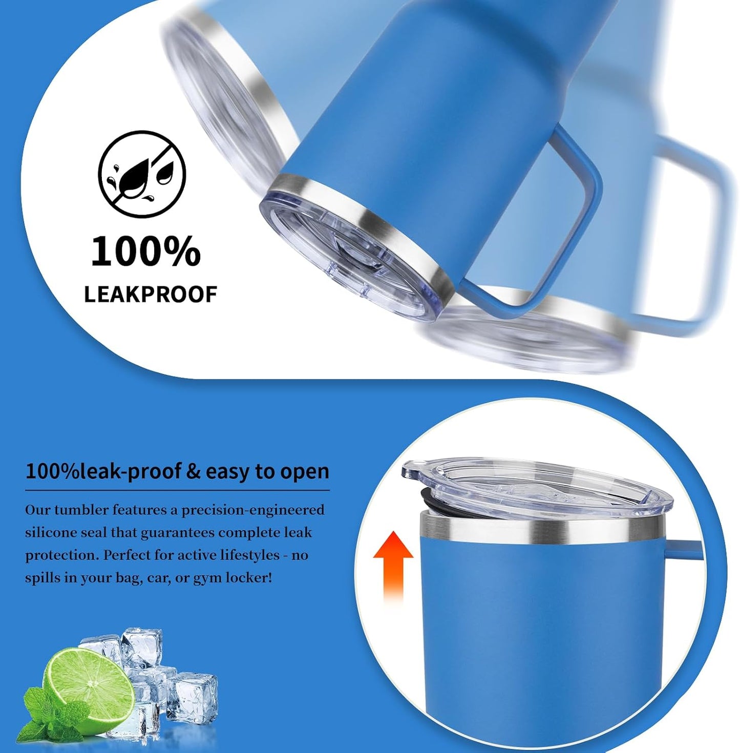 20oz Insulated Tumbler with Handle Stainless Steel Travel Coffee Mug with Lid and Straw Double Wall Vacuum Leak-proof Reusable Thermal Water Cup for Hot and Cold Drinks (Yellow,1 Pack)