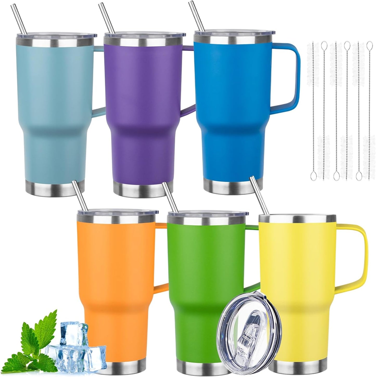 20oz Insulated Tumbler with Handle Stainless Steel Travel Coffee Mug with Lid and Straw Double Wall Vacuum Leak-proof Reusable Thermal Water Cup for Hot and Cold Drinks (Yellow,1 Pack)