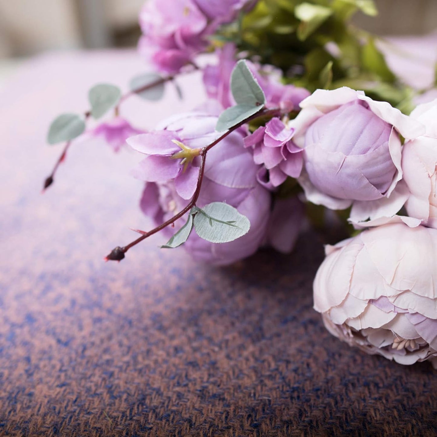 2 Pack Large Artificial Peony Silk Flower Bouquets Arrangement Wedding Centerpieces (New Purple)