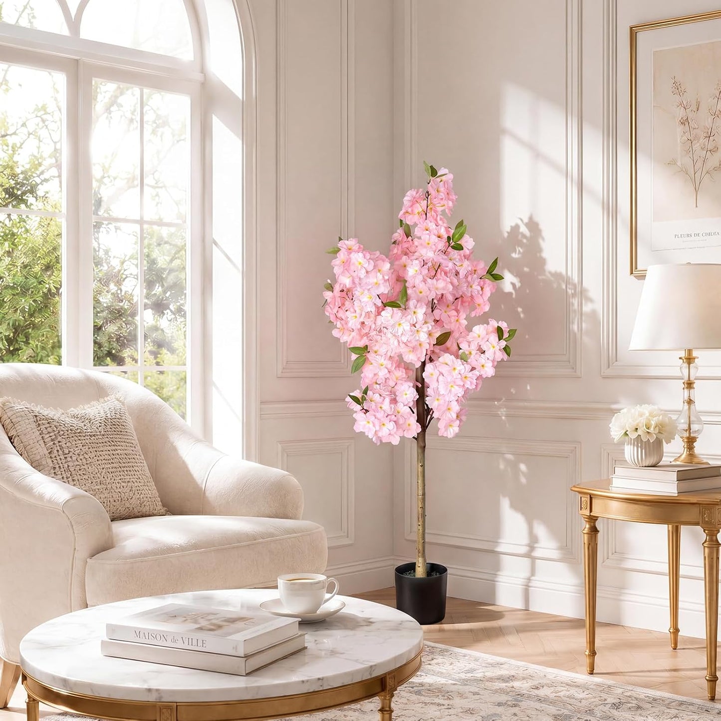 5ft Artificial Wisteria Tree, Fake Tree with Firmly Attached Blooms for Less Shedding, Faux Trees Indoor Outdoor Home Office Living Room Decor, Potted Floor Plant