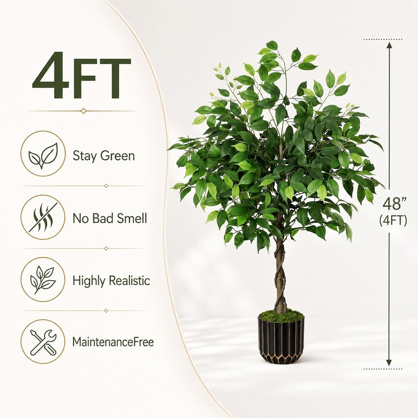 5ft Artificial Wisteria Tree, Fake Tree with Firmly Attached Blooms for Less Shedding, Faux Trees Indoor Outdoor Home Office Living Room Decor, Potted Floor Plant