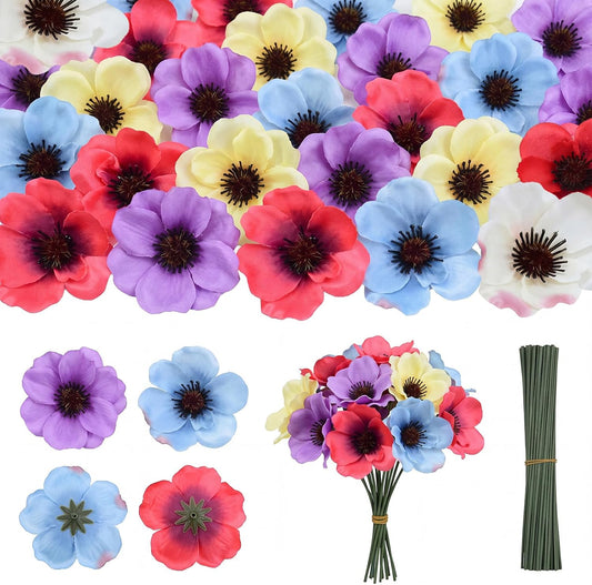 150Pcs Artificial Poppy Flowers, 5 Colors Mixed, Faux Poppies for DIY Craft Wedding Home Kitchen Decor
