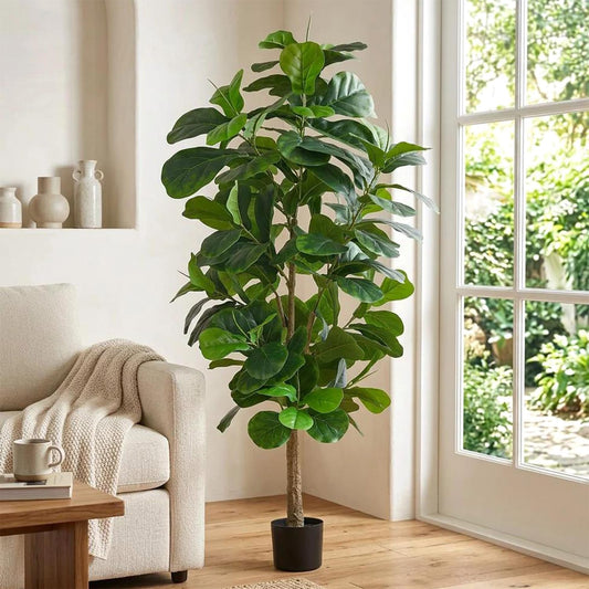 Artificial Fiddle Leaf Fig Tree 6FT(71in), Tall Fake Floor Plants with 150 Large Realistic Leaves in Plastic Pot for Indoor Outdoor Living Room Home Decor