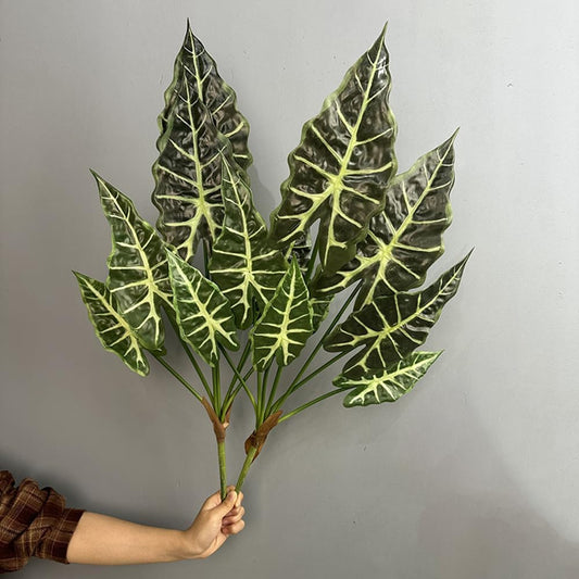 2Pcs Alocasia African Taro Artificial Plant 28In Fake Greenery Taro Bush for Garden Porch Window Box Shop Office Home Wedding Decor
