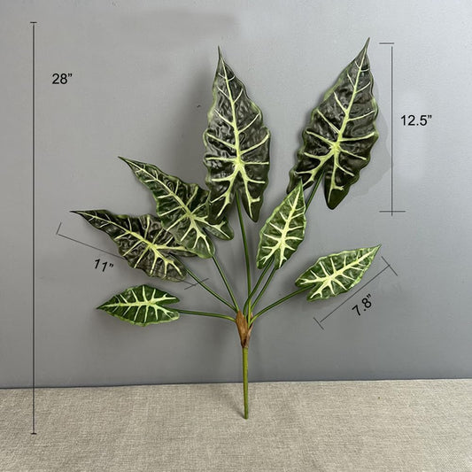 2Pcs Alocasia African Taro Artificial Plant 28In Fake Greenery Taro Bush for Garden Porch Window Box Shop Office Home Wedding Decor