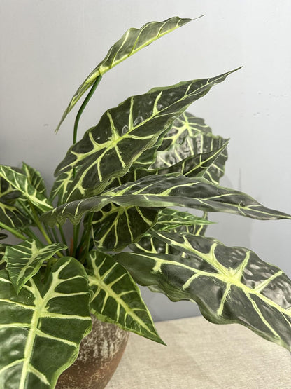 2Pcs Alocasia African Taro Artificial Plant 28In Fake Greenery Taro Bush for Garden Porch Window Box Shop Office Home Wedding Decor