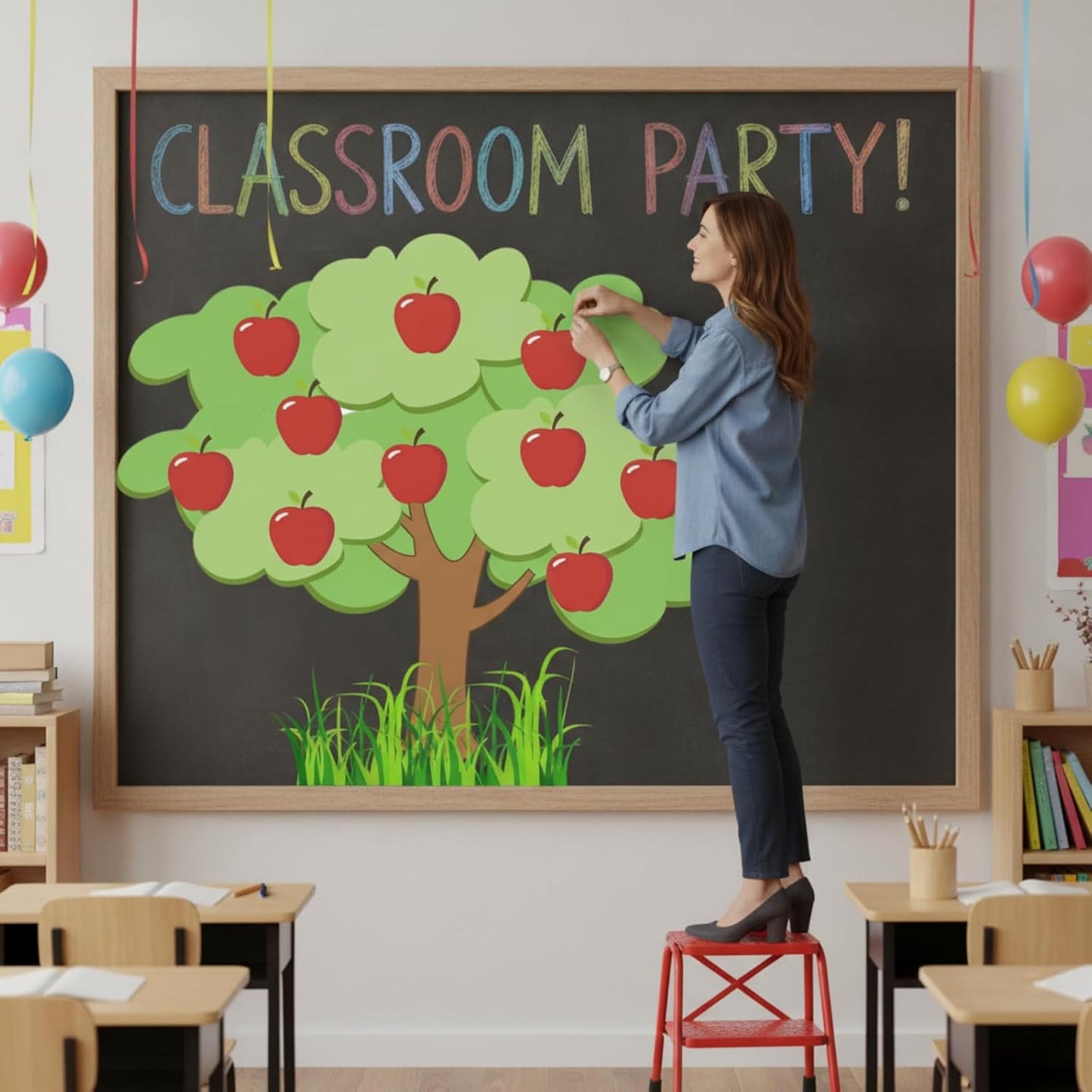 Apple Tree Bulletin Board Set Fall Church Tree Bulletin Board Cutouts Autumn Wall Decor for Home Elementary Chalkboard Supplies(Red)