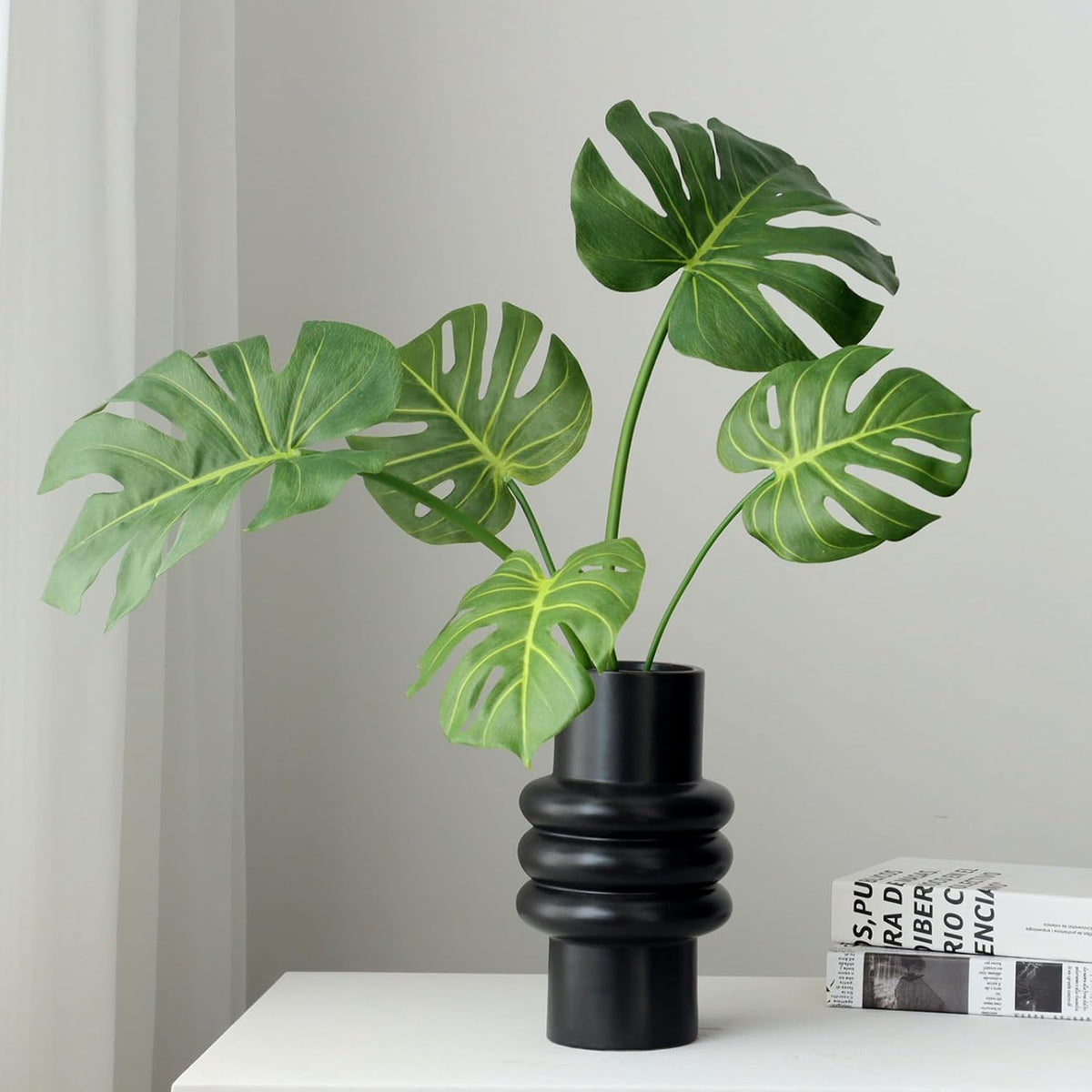 5Pcs Artificial Monstera Leaves, Tropical Palm Leaves with Stems for Vase