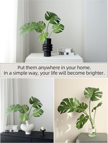 5Pcs Artificial Monstera Leaves, Tropical Palm Leaves with Stems for Vase