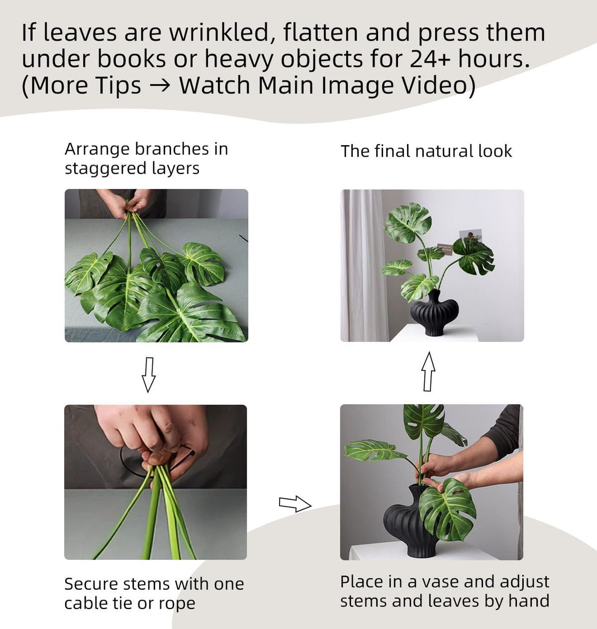5Pcs Artificial Monstera Leaves, Tropical Palm Leaves with Stems for Vase