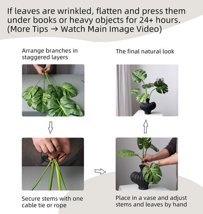5Pcs Artificial Monstera Leaves, Tropical Palm Leaves with Stems for Vase